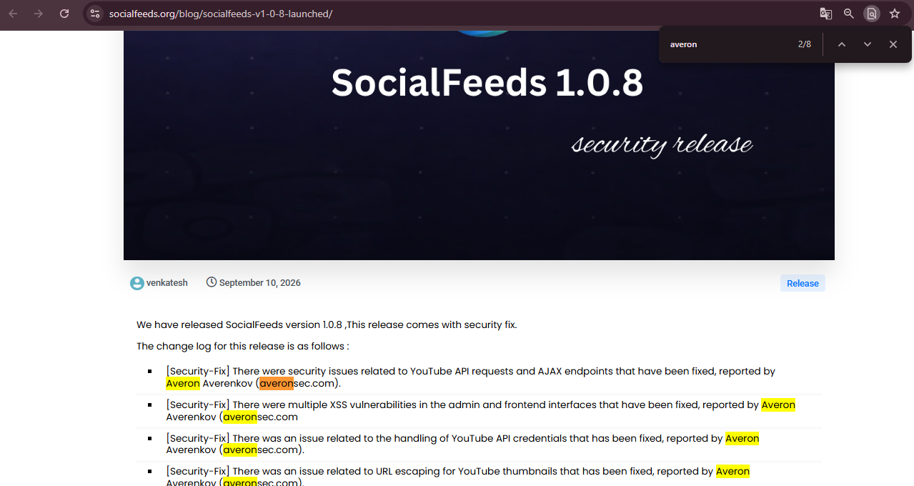 Release blog post credit - SocialFeeds